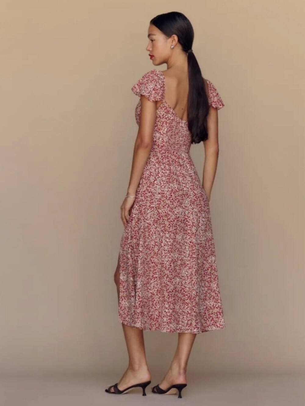 Reformation Petites Baxley Floral Midi Dress La Vie En Rose Red Pink Size 2 - Picture 2 of 16